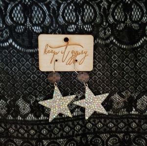 New Upcycled Silver Rhinestone Star Earrings